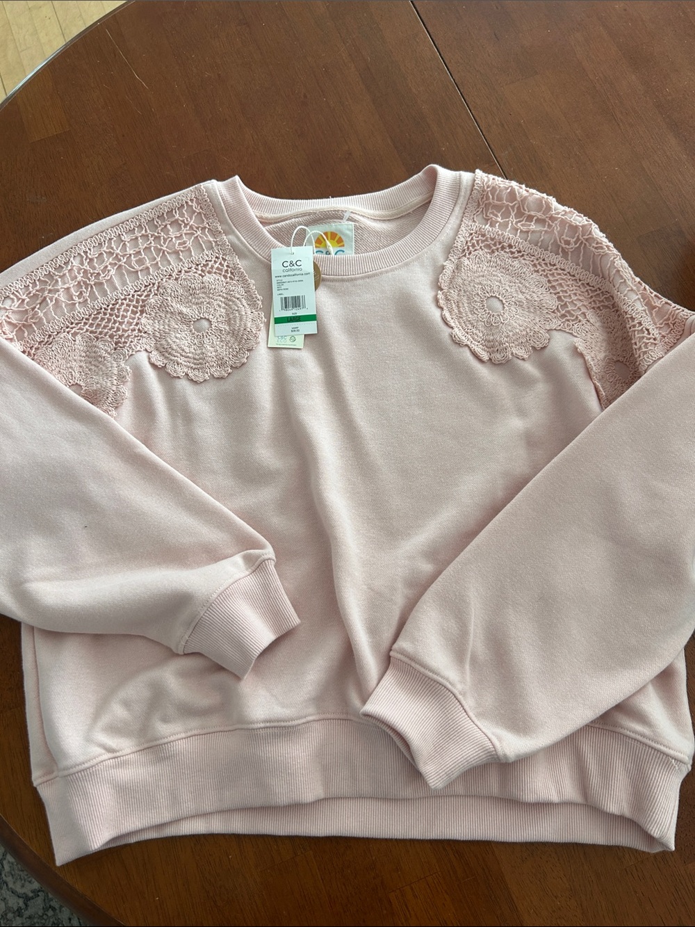 C&C california dusty pink crochet sweatshirt large